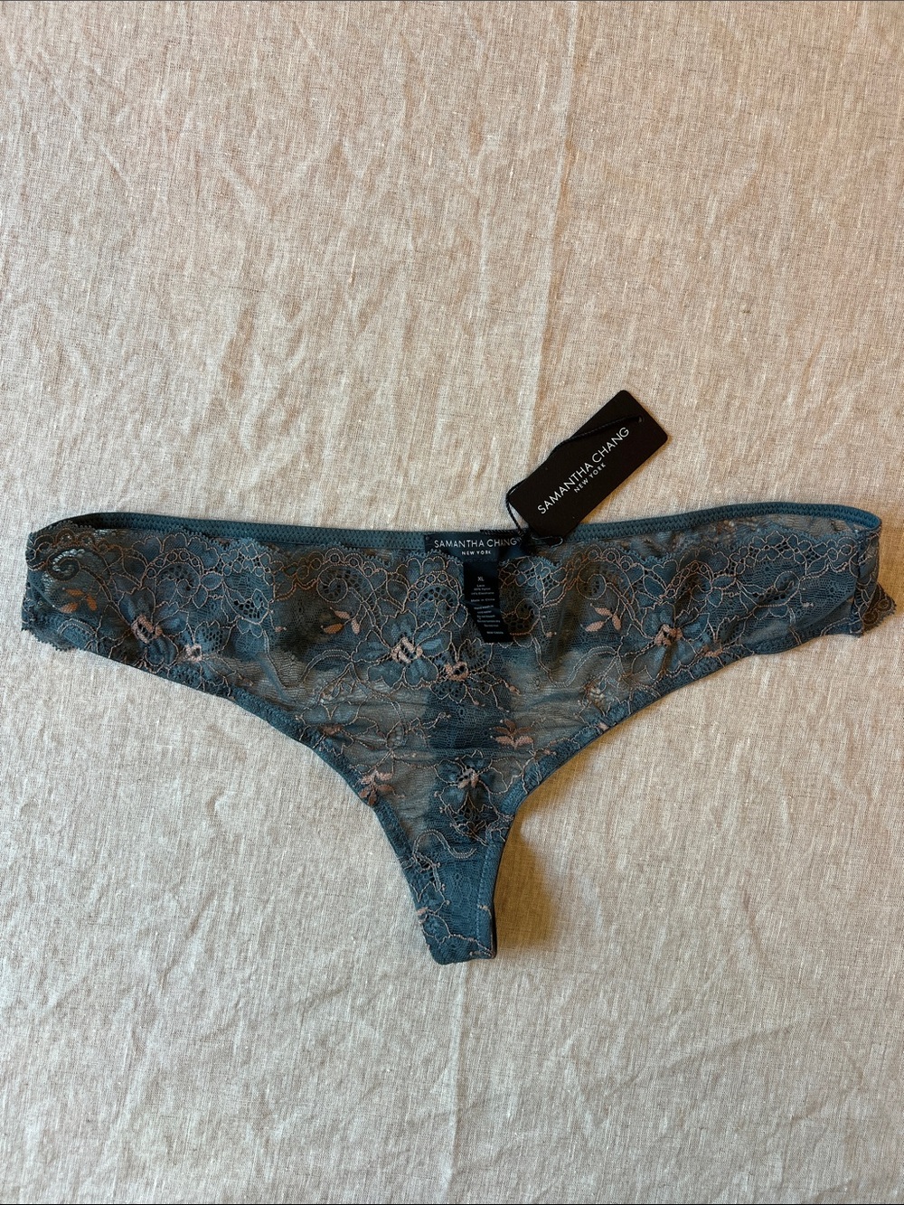 Samantha Chang Deep Teal Floral Lace Thong